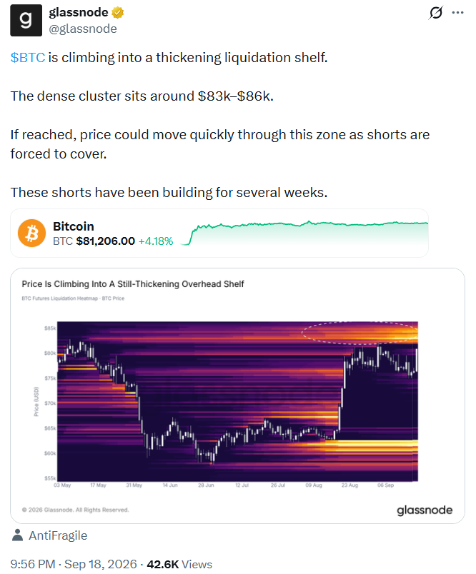 Bitcoin BTC liquidation heatmap chart by glassnode