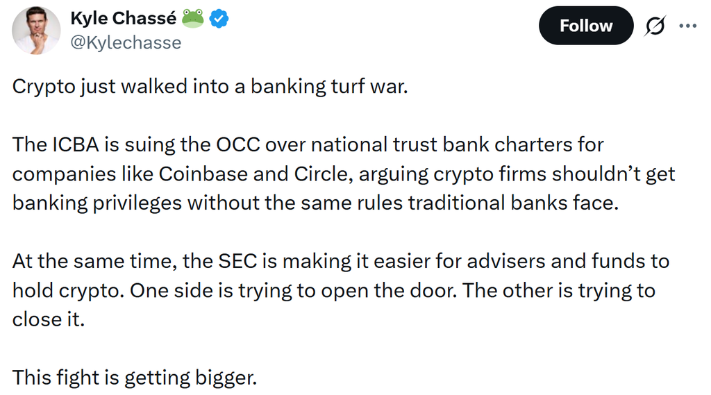 Crypto News: ICBA Sues OCC and SEC reaction news