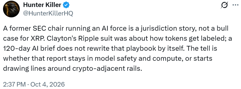 Clayton’s AI role is a regulatory development, not a direct XRP bull signal news report