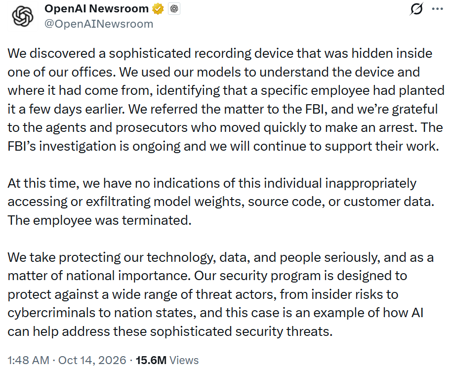 No evidence of data theft involving model weights, source code, or customer information was found